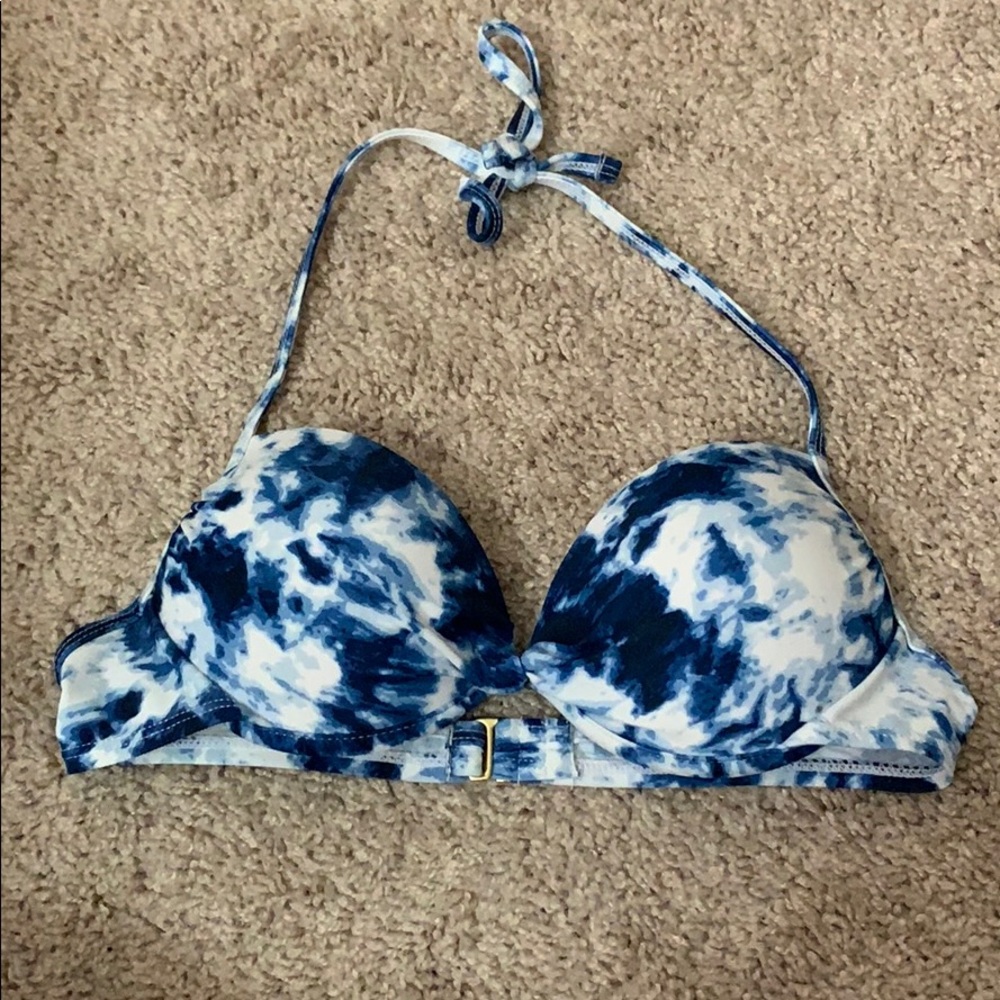 Blue and white bikini top
